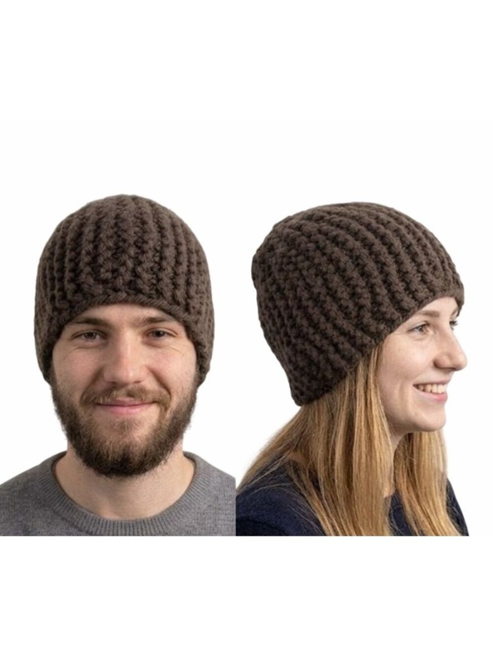 ⭐Handmade Crochet Beanie Hat Mens Womens Brown Chunky Knit Warm Winter Skull Cap